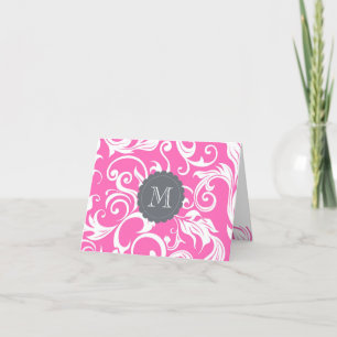 Floral Monogram Note Card Tropical Pink