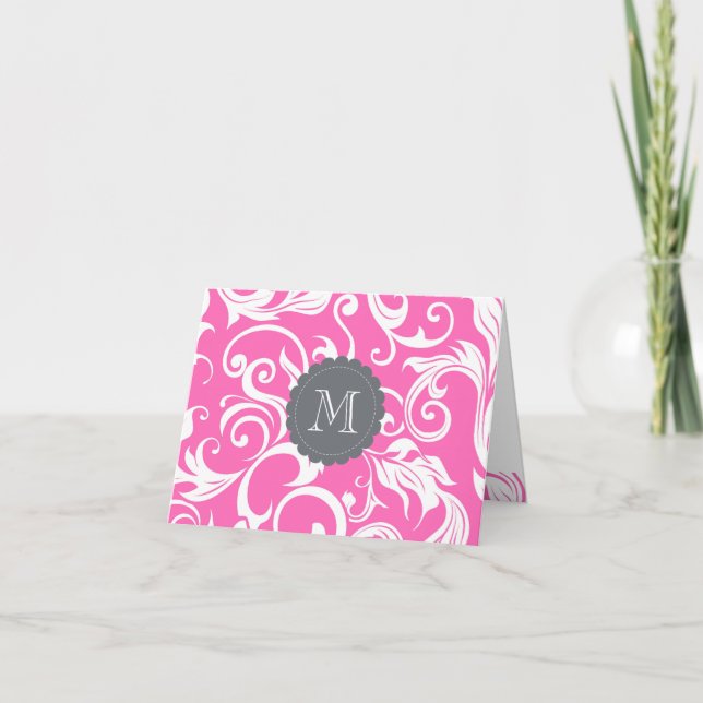 Floral Monogram Note Card Tropical Pink (Front)