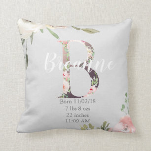 Floral Monogram Nursery Pillow Letter B