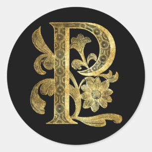 Floral Monogram P Classic Round Sticker