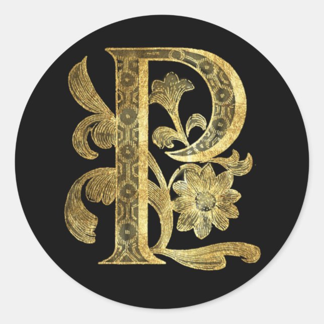 Floral Monogram P Classic Round Sticker (Front)