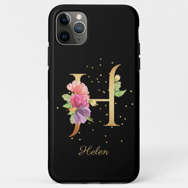 Floral Monogram Personalise Name Initial H Letter Case-Mate iPhone Case (Back)