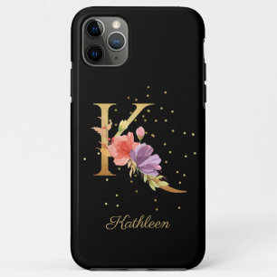 Floral Monogram Personalise Name Initial K Letter iPhone 11 Pro Max Case