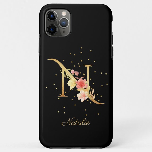 Floral Monogram Personalise Name Initial N Letter Case-Mate iPhone Case (Back)