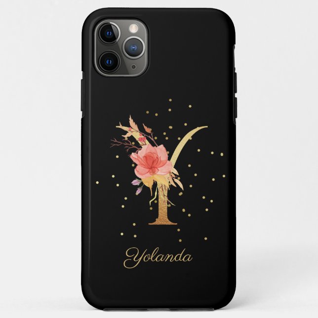 Floral Monogram Personalise Name Initial Y Letter Case-Mate iPhone Case (Back)