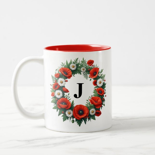 Floral Monogram - Personalised Two-Tone Coffee Mug (Left)
