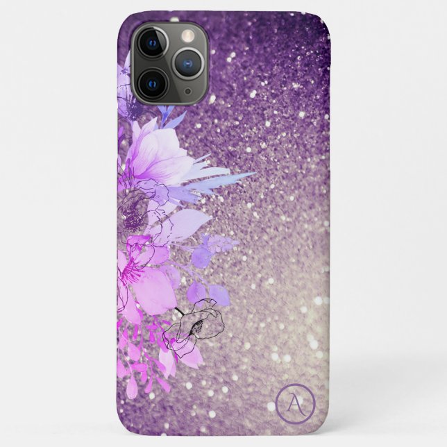 *~* Floral Monogram Purple Ombre Glitter Case-Mate iPhone Case (Back)