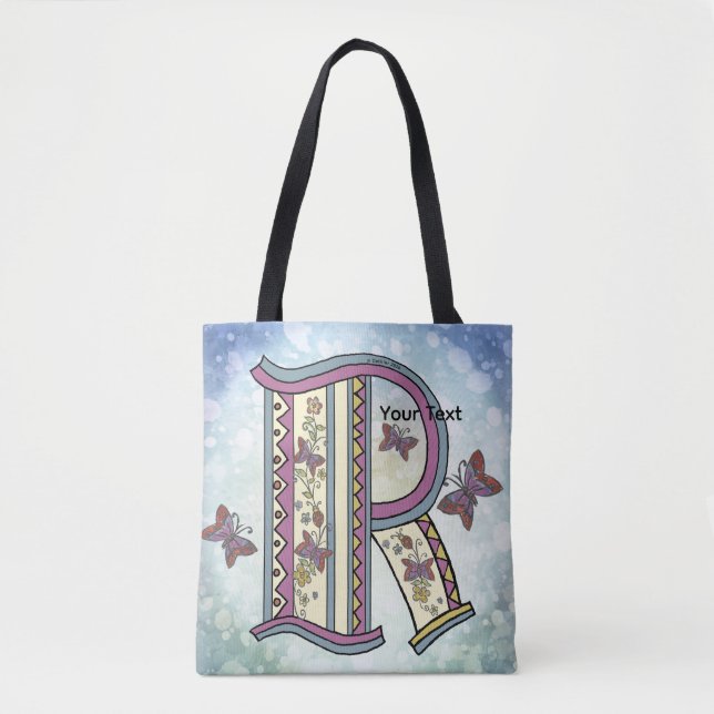 floral Monogram R Tote Bag (Front)