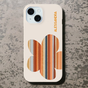 Floral monogram retro colours stripes orange cream iPhone 15 case