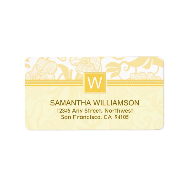 Floral Monogram Return Address Labels (yellow) (Front)