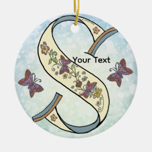 floral Monogram S Ceramic Ornament