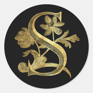 Floral Monogram S Classic Round Sticker