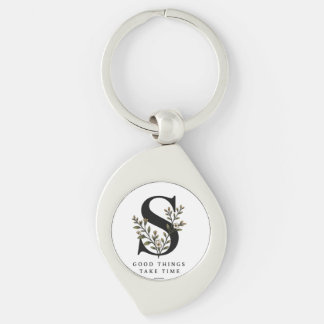 Floral Monogram S Coaster - Good Things Take Time Key Ring