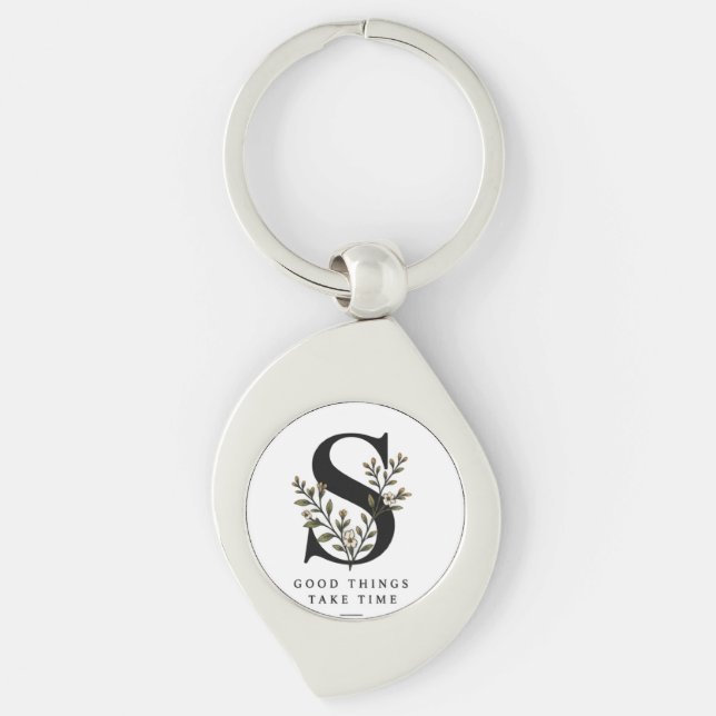 Floral Monogram S Coaster - Good Things Take Time  Key Ring (Front)