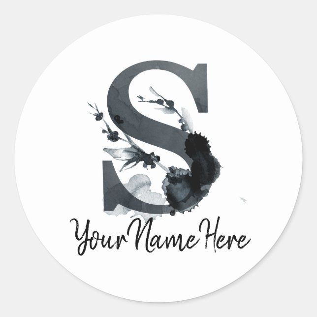 Floral Monogram S Dark Herb Foliage Classic Round Sticker (Front)