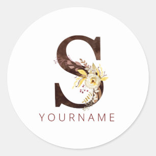Floral Monogram S Rich Autumn Foliage Classic Round Sticker