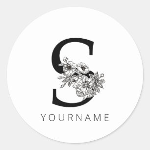 Floral Monogram S Sakura Cherry Blossoms Classic Round Sticker