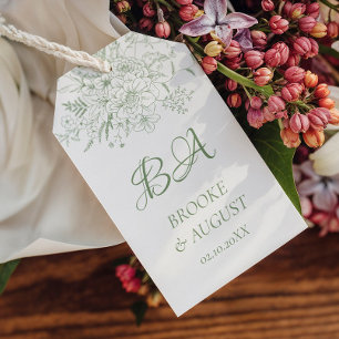 Floral Monogram Sage Green Wedding Gift Tags