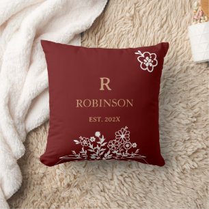 Floral Monogram Soft Red & Gold Custom Initial  Cushion