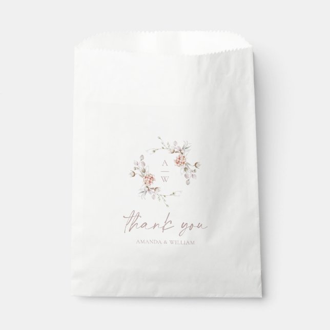 Floral Monogram Thank You Wedding Favour Bag (Front)
