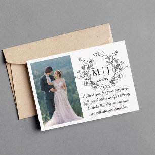 floral monogram thank you wedding photo card