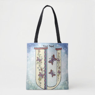 floral Monogram U Tote Bag