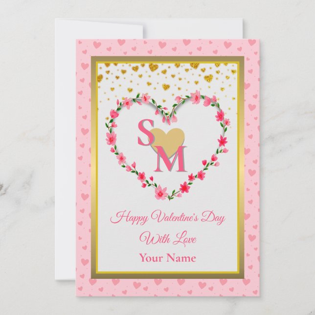 Floral Monogram Valentine's Day with Gold Heart (Front)