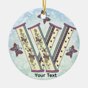 floral Monogram W Ceramic Ornament