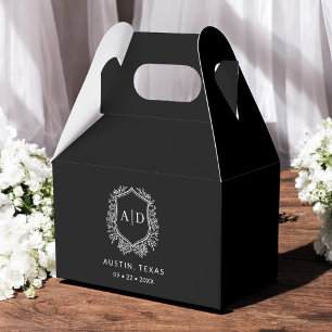 Floral Monogram Wedding Black Crest Modern Favour Box