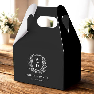 Floral Monogram Wedding Black Crest Modern Favour Box