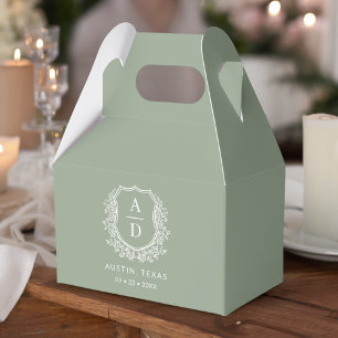 Floral Monogram Wedding Sage Green Crest Modern Favour Box