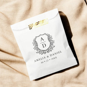 Floral Monogram Wedding White Crest Modern Favour Bag