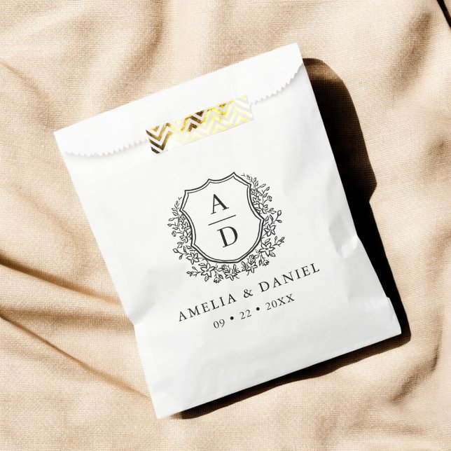 Floral Monogram Wedding White Crest Modern Favour Bag (Creator Uploaded)