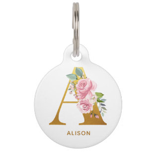 Floral Monogram with Pet Name and Owners Contact Tag