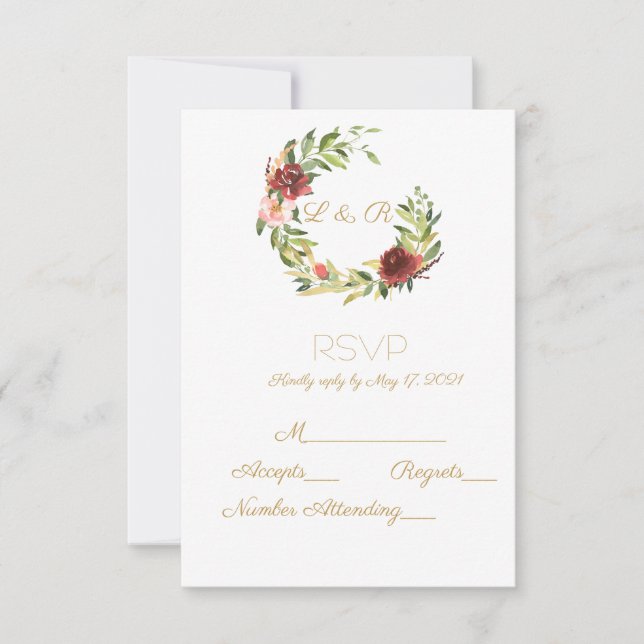 Floral Monogram Wreath RSVP Card (Front)