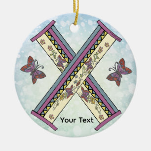 floral Monogram X  Ceramic Ornament