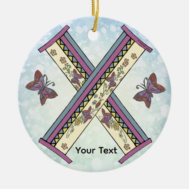 floral Monogram X  Ceramic Ornament (Front)