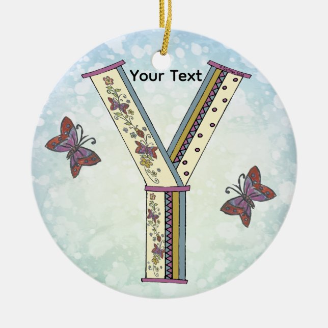 floral Monogram Y  Ceramic Ornament (Front)