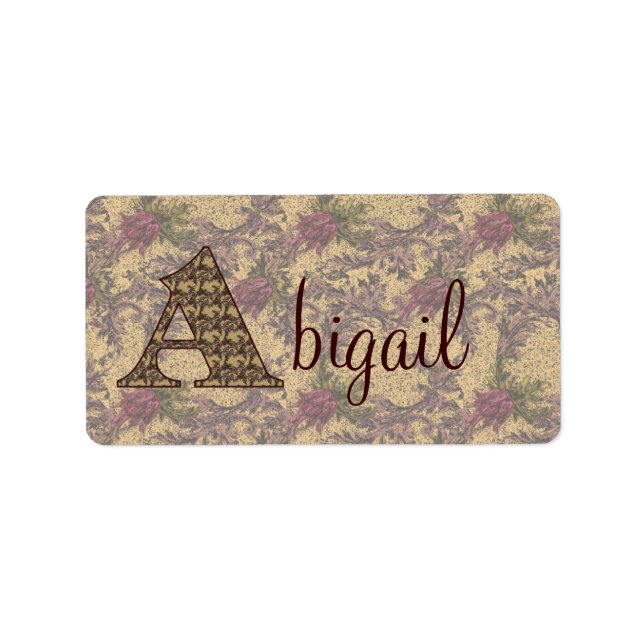Floral Monogram Your Name Initial A Elegant Label (Front)