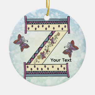 floral Monogram Z Ceramic Ornament
