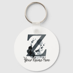 Floral Monogram Z Dark Herb Foliage Key Ring