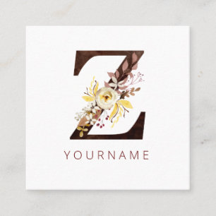 Floral Monogram Z Rich Autumn Foliage Square Business Card