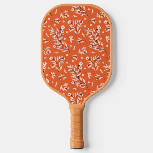 Floral Monogrammed Initials Orange & Pink Pickleball Paddle (Front)