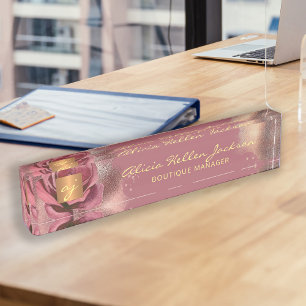 Floral monogrammed luxury vintage glam burgundy nameplate