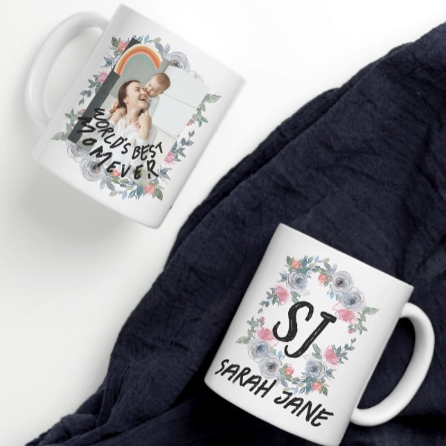 Floral Monogrammed World's best mom photo Coffee Mug (Creator Uploaded)