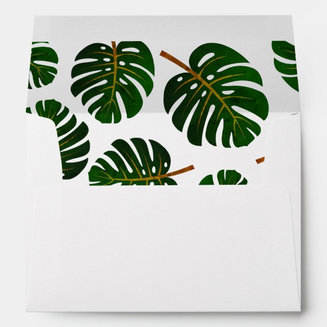 Floral Monstera leaf lined wedding envelopes (Back (Bottom))