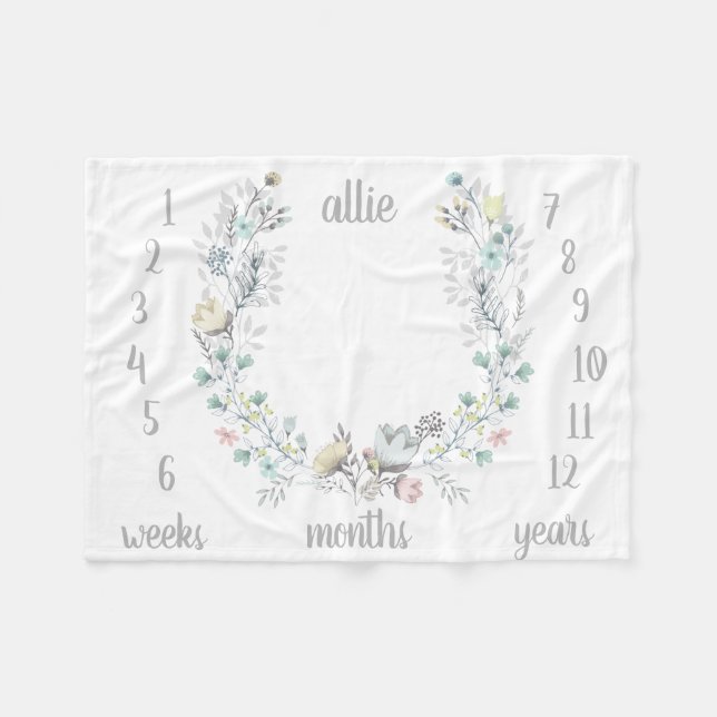 Floral Monthly Photo Baby Blanket (Front (Horizontal))