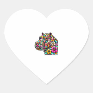 Floral Moo Deng Baby Hippo Hippopotamus Zoo Animal Heart Sticker