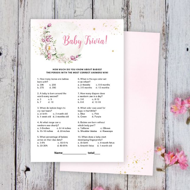 Floral Moon Baby Shower Trivia Game (Creator Uploaded)