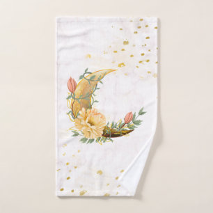Floral Moon, Beige and Yellow Graphic Bath Towel Set